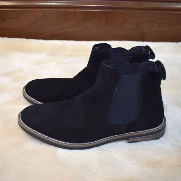 Bruno Marc Chelsea Boots Pull On Almond Toe Black Suede Shoes