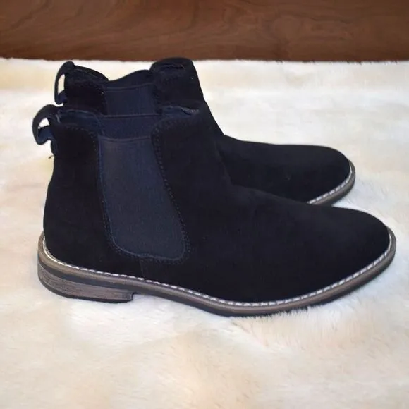 Bruno Marc Chelsea Boots Pull On Almond Toe Black Suede Shoes