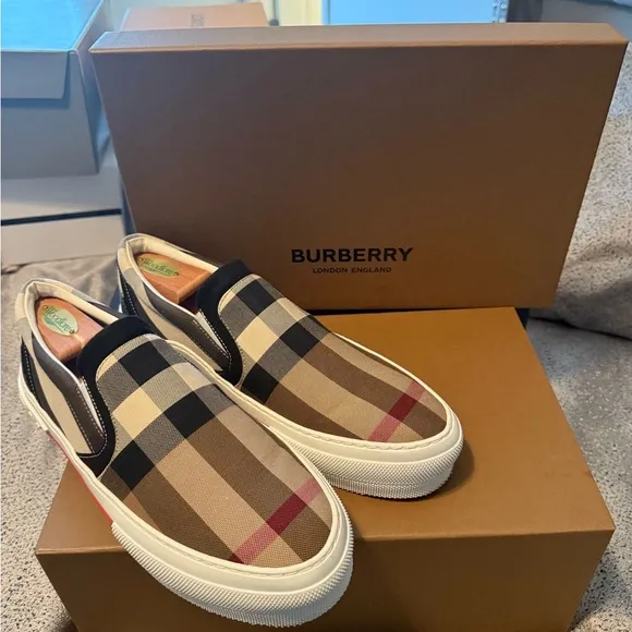 Burberry Brown and Black Slip-On Shoes
