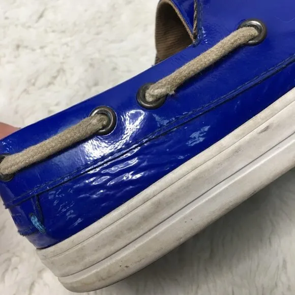 Burberry Kids Blue Patent Leather Lace Up Topsiders Shoes Size 32