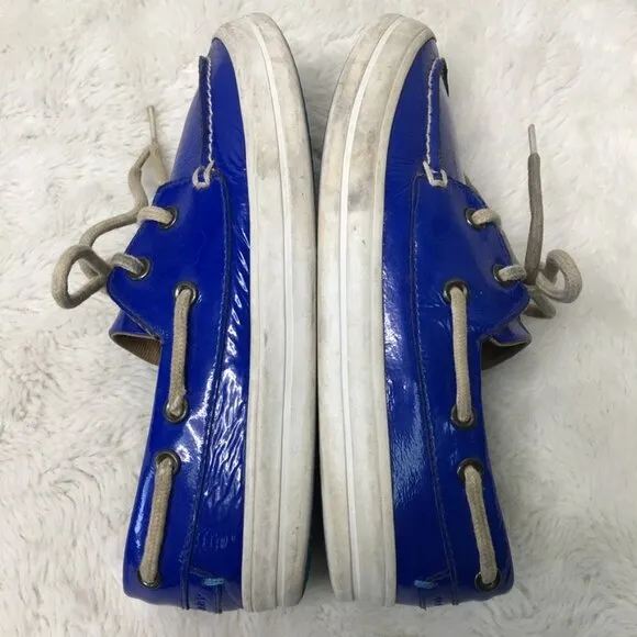 Burberry Kids Blue Patent Leather Lace Up Topsiders Shoes Size 32