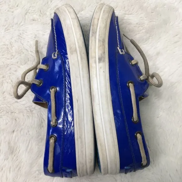Burberry Kids Blue Patent Leather Lace Up Topsiders Shoes Size 32