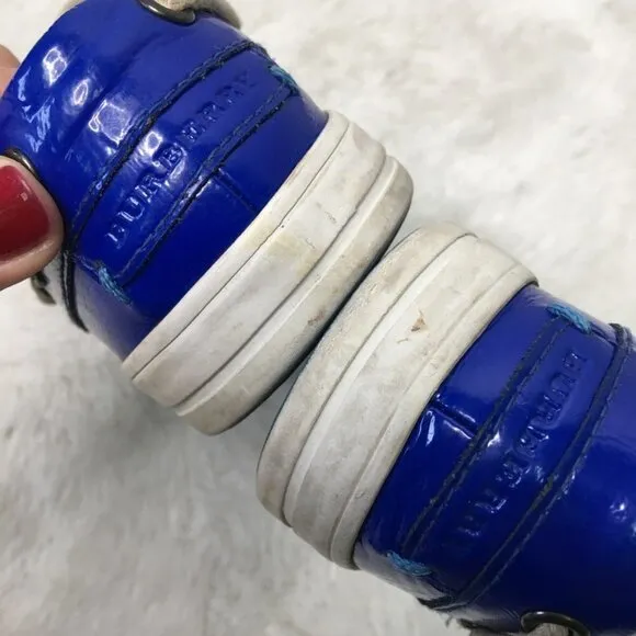 Burberry Kids Blue Patent Leather Lace Up Topsiders Shoes Size 32