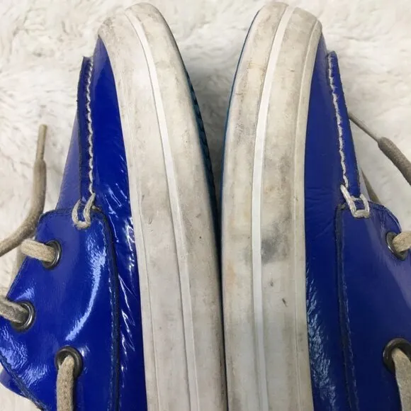 Burberry Kids Blue Patent Leather Lace Up Topsiders Shoes Size 32