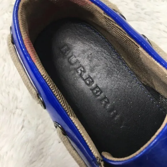Burberry Kids Blue Patent Leather Lace Up Topsiders Shoes Size 32