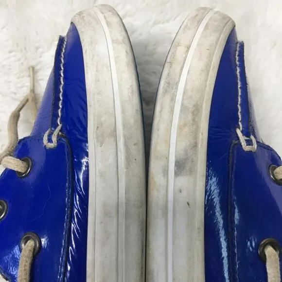 Burberry Kids Blue Patent Leather Lace Up Topsiders Shoes Size 32