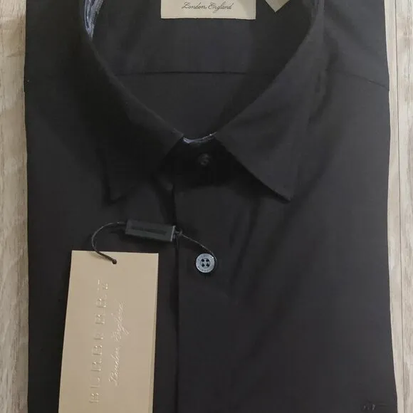 Burberry Men's Henry Check Trim Slim Fit Dress Shirt - Black