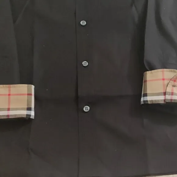 Burberry Men's Henry Check Trim Slim Fit Dress Shirt - Black
