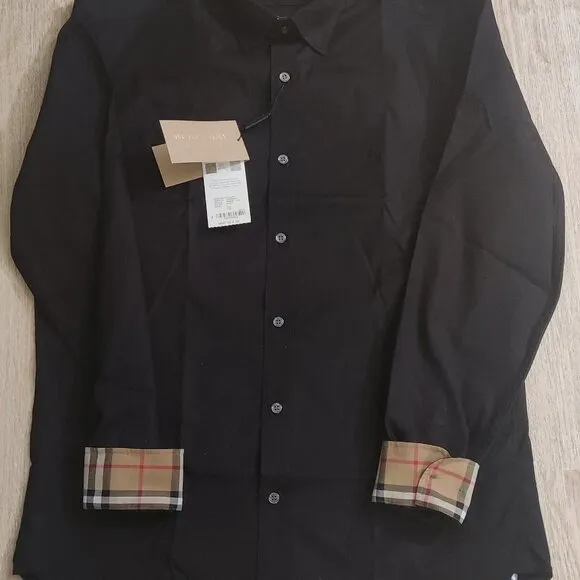 Burberry Men's Henry Check Trim Slim Fit Dress Shirt - Black