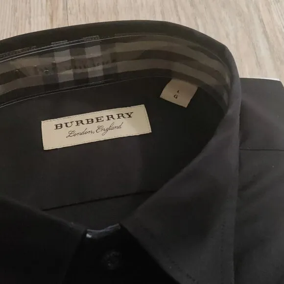 Burberry Men's Henry Check Trim Slim Fit Dress Shirt - Black