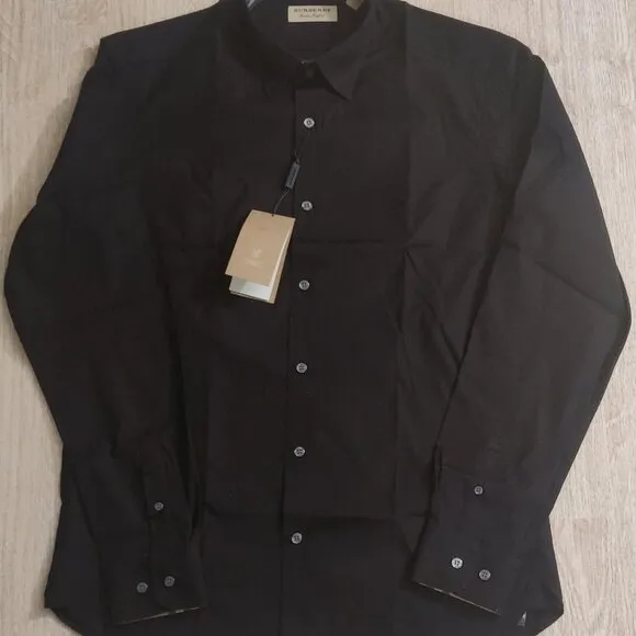 Burberry Men's Henry Check Trim Slim Fit Dress Shirt - Black