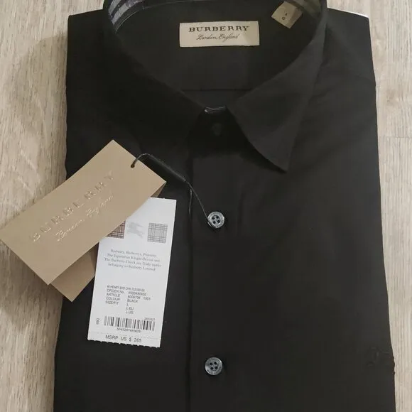 Burberry Men's Henry Check Trim Slim Fit Dress Shirt - Black