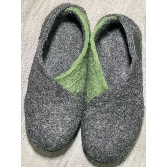 Bure Bure Handmade Felted Wool ENVELOPE Slippers for Women Felted Gray Green 8
