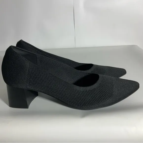 Burudani Women’s Black Chunky Block Heel Pointed Toe Knitted Fabric Shoe Size 10