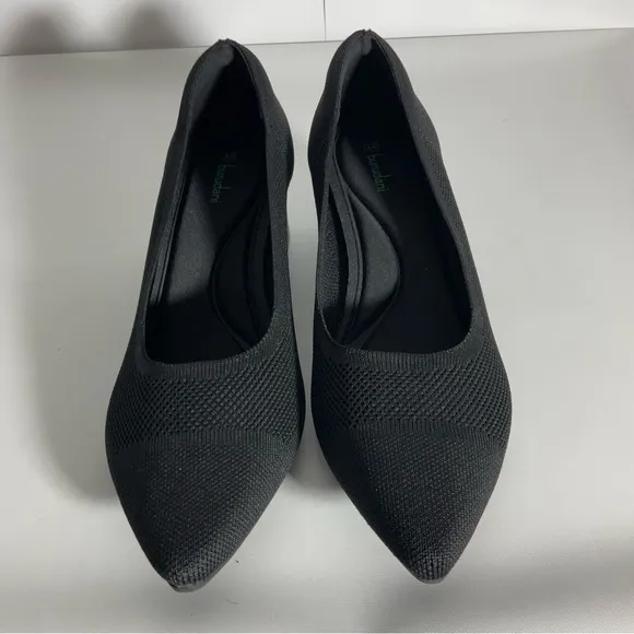 Burudani Women’s Black Chunky Block Heel Pointed Toe Knitted Fabric Shoe Size 10