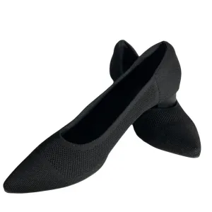 Burudani Women’s Black Chunky Block Heel Pointed Toe Knitted Fabric Shoe Size 10