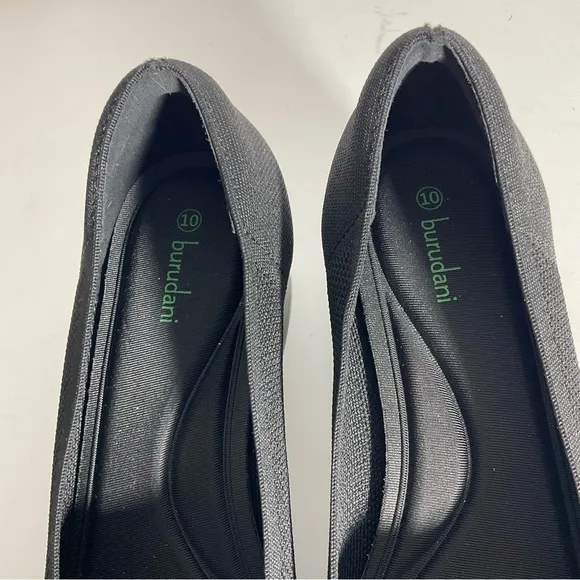Burudani Women’s Black Chunky Block Heel Pointed Toe Knitted Fabric Shoe Size 10