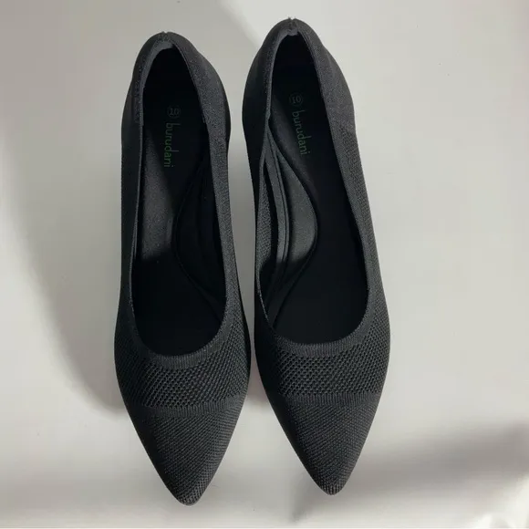 Burudani Women’s Black Chunky Block Heel Pointed Toe Knitted Fabric Shoe Size 10