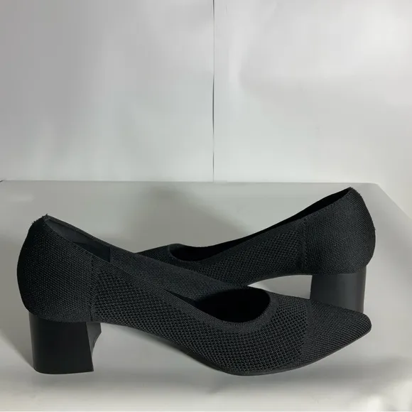 Burudani Women’s Black Chunky Block Heel Pointed Toe Knitted Fabric Shoe Size 10