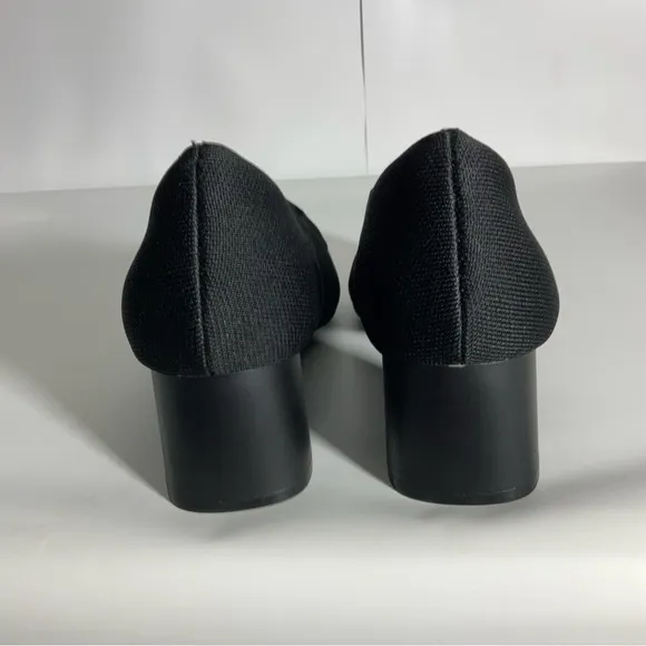 Burudani Women’s Black Chunky Block Heel Pointed Toe Knitted Fabric Shoe Size 10