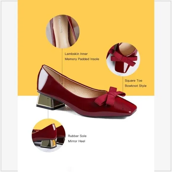 C. Paravano Red Patent Leather Middle Heel Bow Pumps NEW NWOB US Size 9