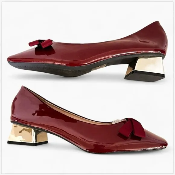 C. Paravano Red Patent Leather Middle Heel Bow Pumps NEW NWOB US Size 9
