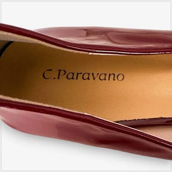 C. Paravano Red Patent Leather Middle Heel Bow Pumps NEW NWOB US Size 9