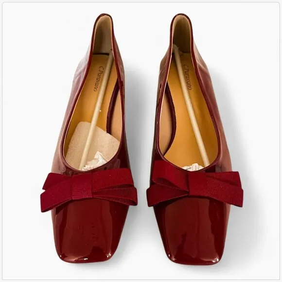 C. Paravano Red Patent Leather Middle Heel Bow Pumps NEW NWOB US Size 9
