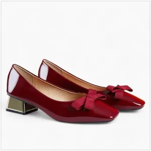 C. Paravano Red Patent Leather Middle Heel Bow Pumps NEW NWOB US Size 9