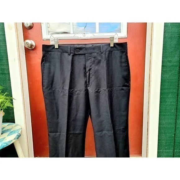 Calvin Klein Black Stripe‎ Slim Fit Hipped Seam Pockets, Men's Wool Dress Pants