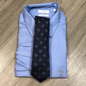 Calvin Klein Infinite Non-Iron Slim Fit Stretch Color Blue Stripe Shirt &amp; Tie