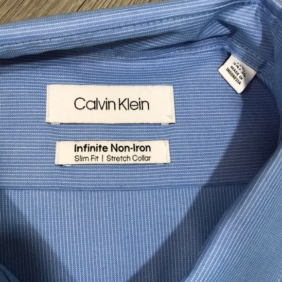 Calvin Klein Infinite Non-Iron Slim Fit Stretch Color Blue Stripe Shirt &amp; Tie