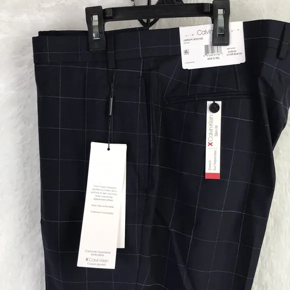 Calvin Klein Mens Dress Pants Blue Size 40w X30L  Slim Fit Wool Stretch $190