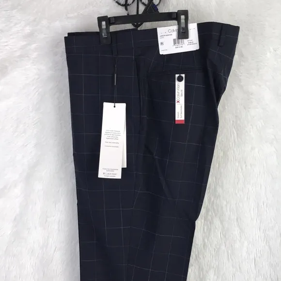 Calvin Klein Mens Dress Pants Blue Size 40w X30L  Slim Fit Wool Stretch $190