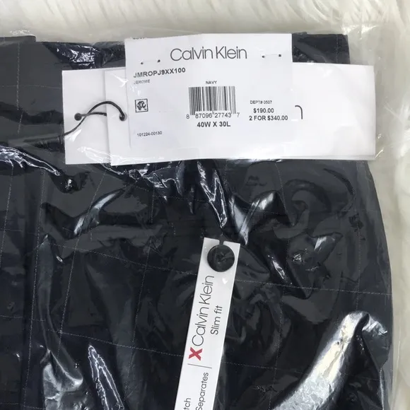 Calvin Klein Mens Dress Pants Blue Size 40w X30L  Slim Fit Wool Stretch $190