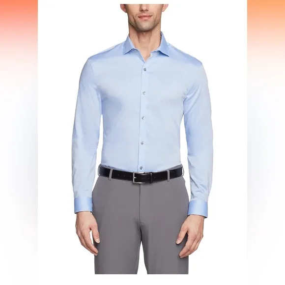 Calvin Klein Men's Dress Shirt‎ Xtreme Slim Fit Non Iron Herringbone