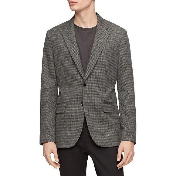 Calvin Klein Men's Slim Fit Heathered Check Blazer Gray Size M