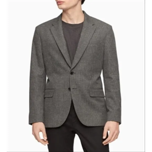 Calvin Klein Men's Slim Fit Heathered Check Blazer Gray Size M