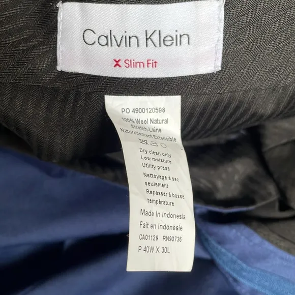 Calvin Klein Men’s Wool Slim Fit Stretch Blue Dress Suit Pants 40Wx30L - NWT