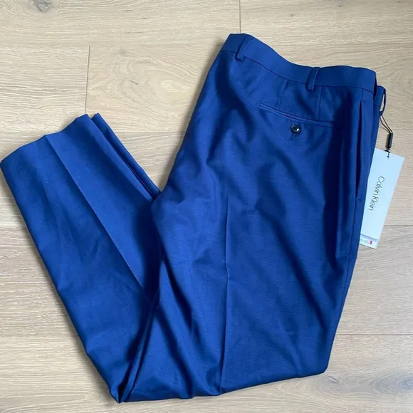 Calvin Klein Men’s Wool Slim Fit Stretch Blue Dress Suit Pants 40Wx30L - NWT