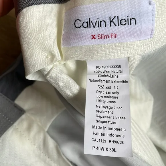 Calvin Klein Men’s Wool Stretch Slim Fit Dress Suit Pants, Light Grey, 40Wx30L