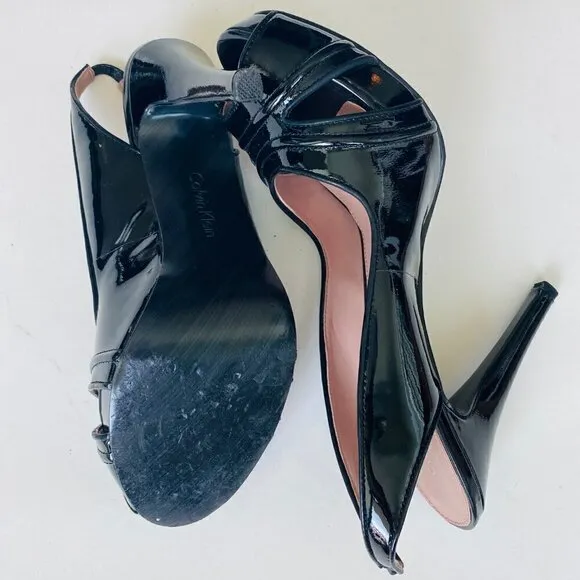 Calvin Klein Patent Leather Peep Toe Sling | 9M