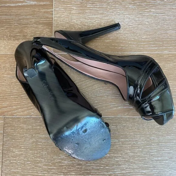 Calvin Klein Patent Leather Peep Toe Sling | 9M