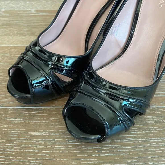 Calvin Klein Patent Leather Peep Toe Sling | 9M