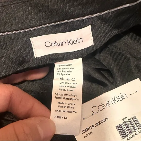Calvin Klein Slim Fit Dress Pants 34x32 Mens Gray Jerome Wool Polyester Office