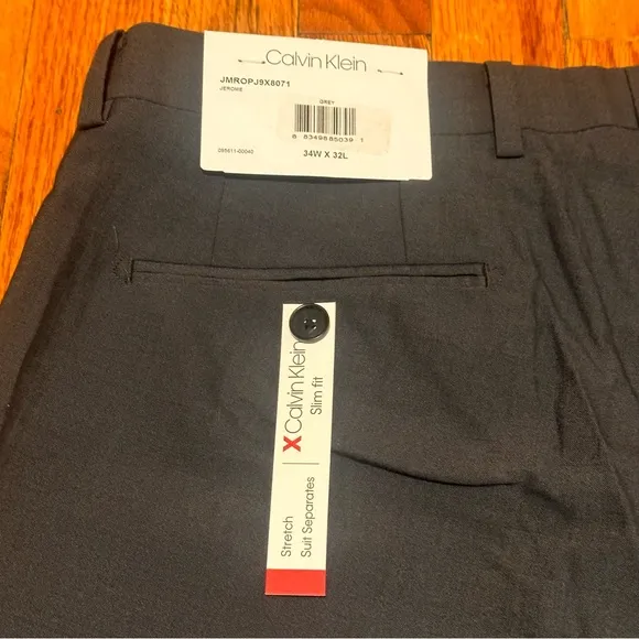 Calvin Klein Slim Fit Dress Pants 34x32 Mens Gray Jerome Wool Polyester Office