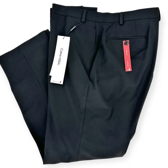 Calvin Klein Slim Fit Dress Pants Black Wool  Career Mens Size NWT 42Wx30L