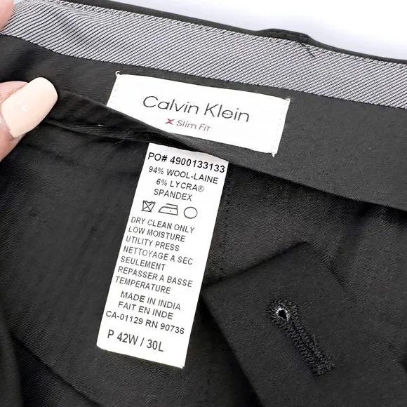 Calvin Klein Slim Fit Dress Pants Black Wool  Career Mens Size NWT 42Wx30L