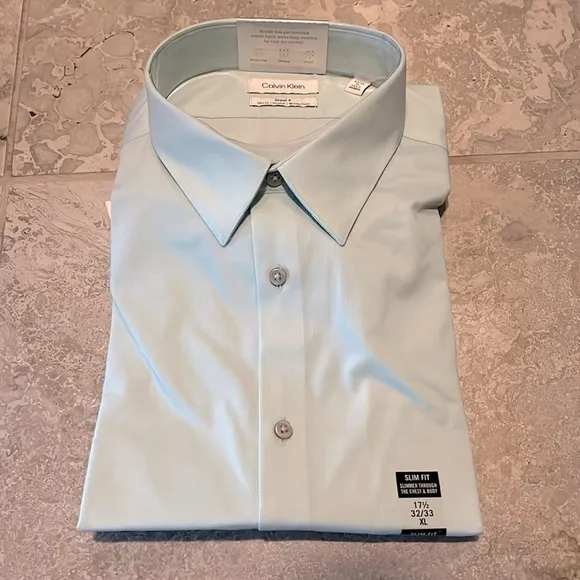 Calvin Klein Steel Slim-Fit Stain Shield Dress Shirt Green Size 17.5 (32/33) NWT