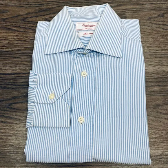 Camicissima Blue &amp; White Stripe Slim Shirt 15.5